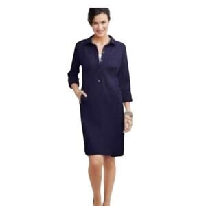 Live-In-Chino J. Jill Navy Popover Shirt Dress Long Sleeves Cotton Size 14